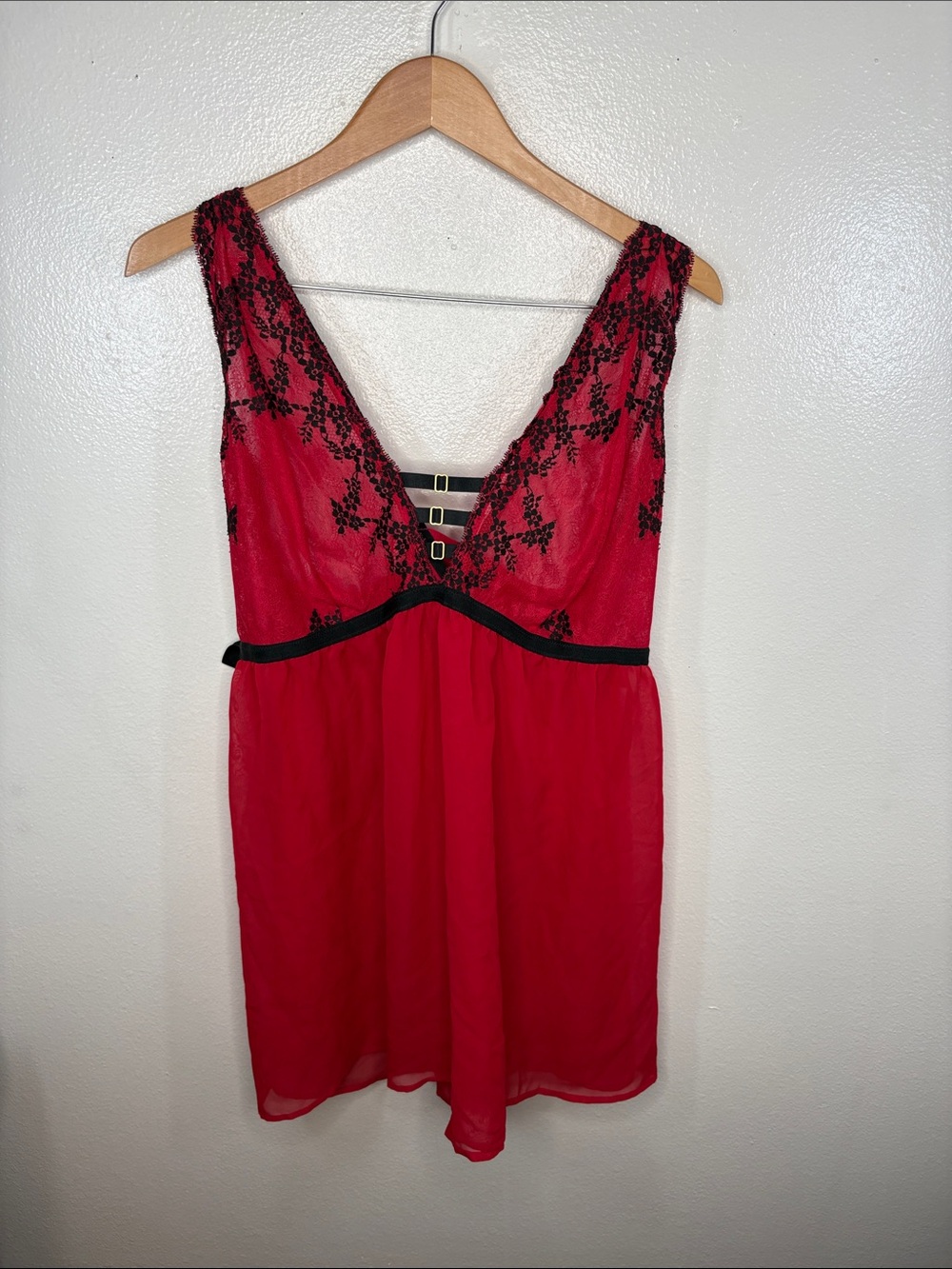 New Cacique Red Black Sheer Chemise Matching Underwear Women Size 22/24